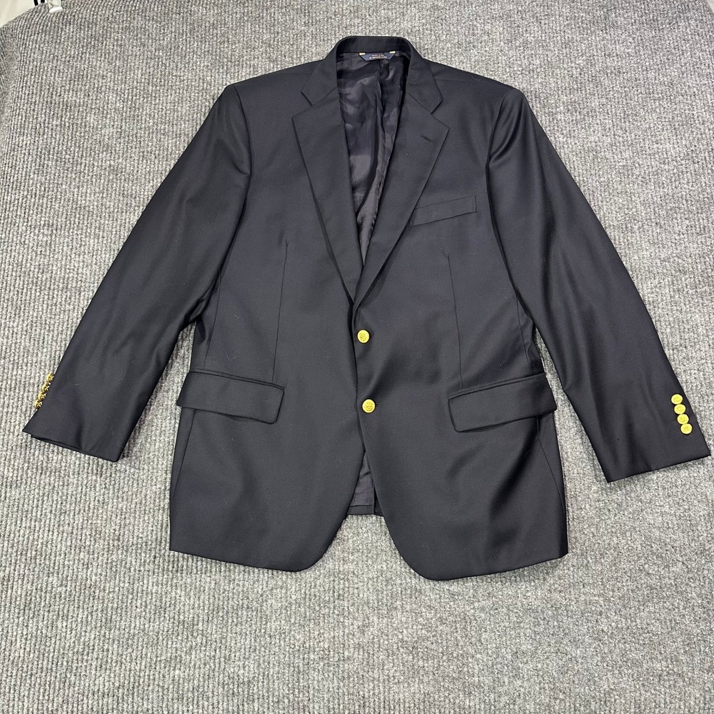 Brooks Brothers 1818 Madison Blazer Mens 45R Black Saxxon Wool Gold Button Coat